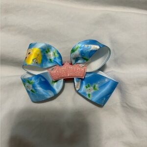 Blue Cinderella Hair Bow with Pink Crown